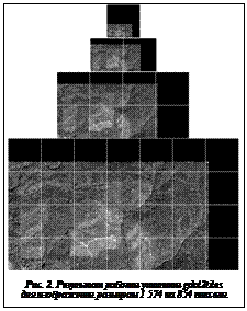 Подпись:  Рис. 2. Результат работы утилиты gdal2tiles для изображения размером 1 574 на 854 пикселя